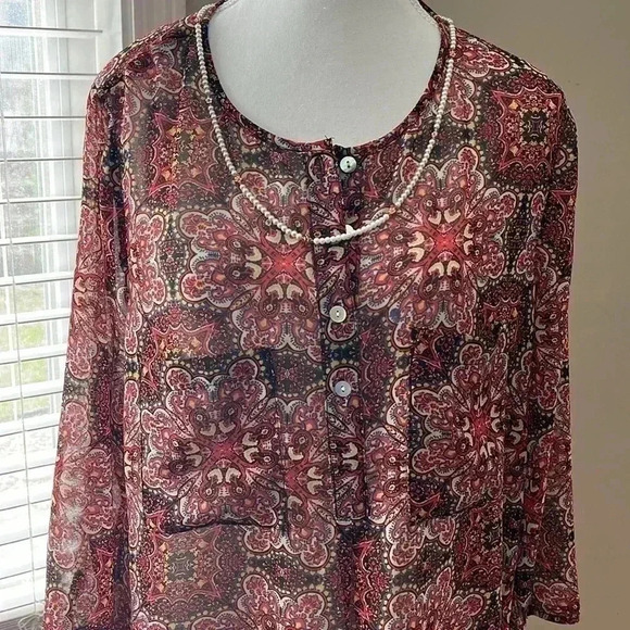 [XL] Anthropologie- Fig and Flower Semi  Sheered 3/4 Sleeve Tunic Blouse - Picture 2 of 10